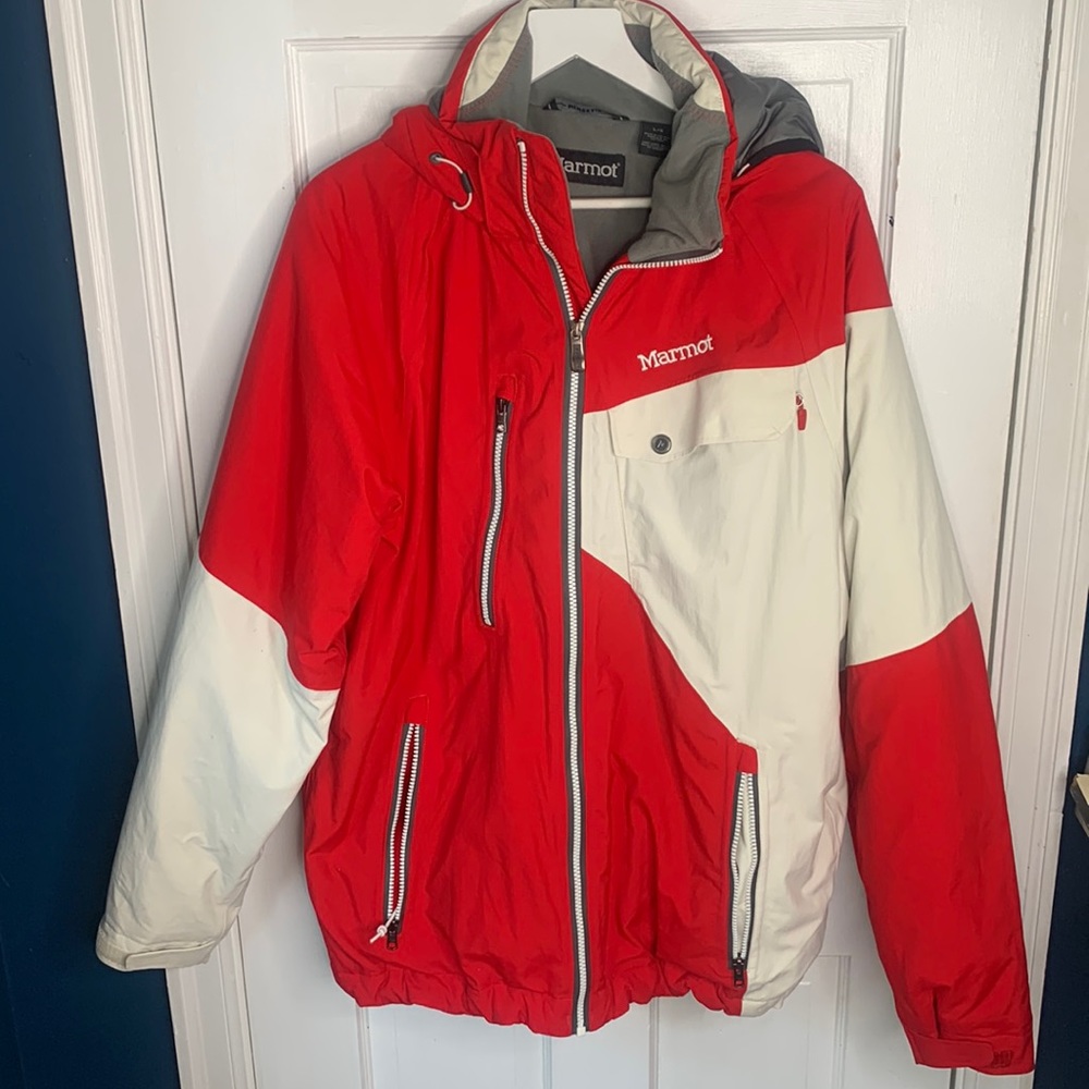 Marmot Men’s Snowboarding Skiing Winter Coat Red and White Size L